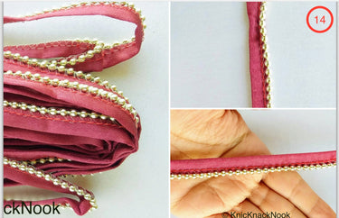 Satin Lace Trim Ribbon With Silver Gold Bead Piping, 13 Variations, Approx. 11 mm wide